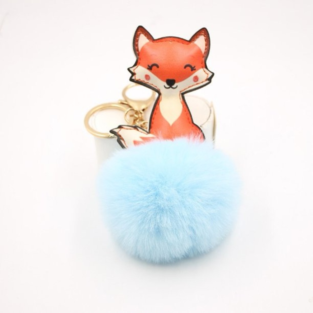 Fox Keychain with Blue Pom Pom - Picture 2 of 2